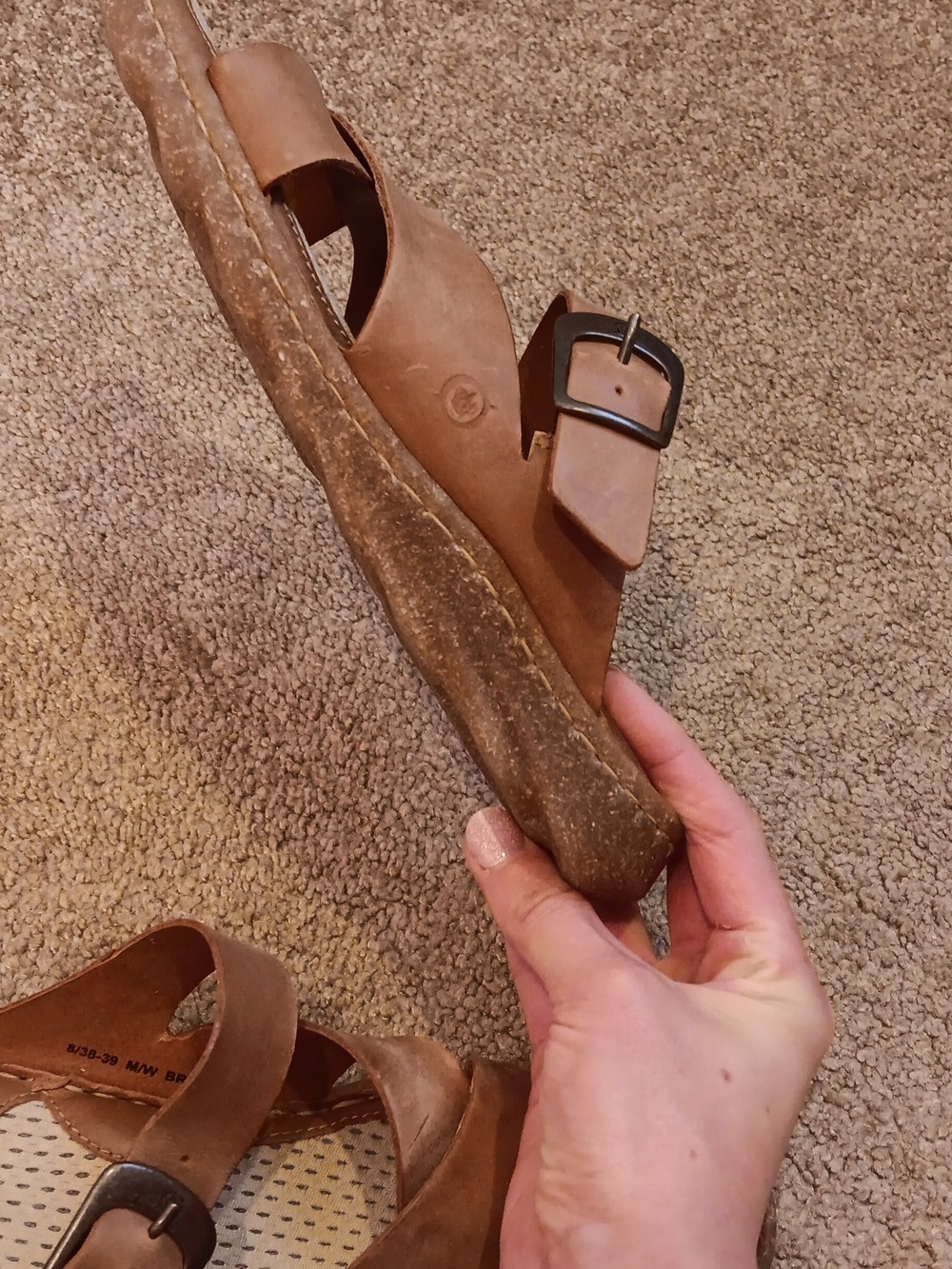 Born Women's Tan Leather Slide Sandals with Buckle - Picture 7 of 8